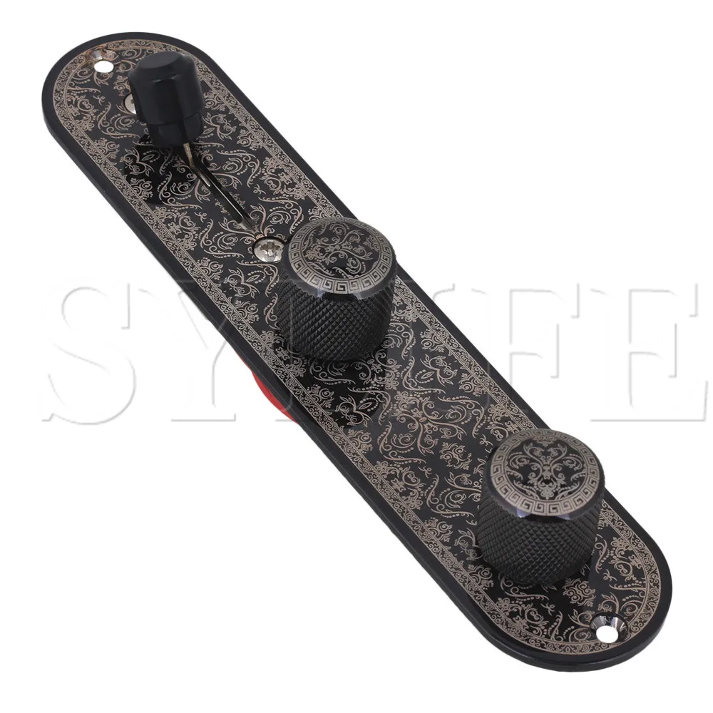 

Guitar Classical Style 3 Way Volume Tone Speed Knobs Wired Control Plate Black