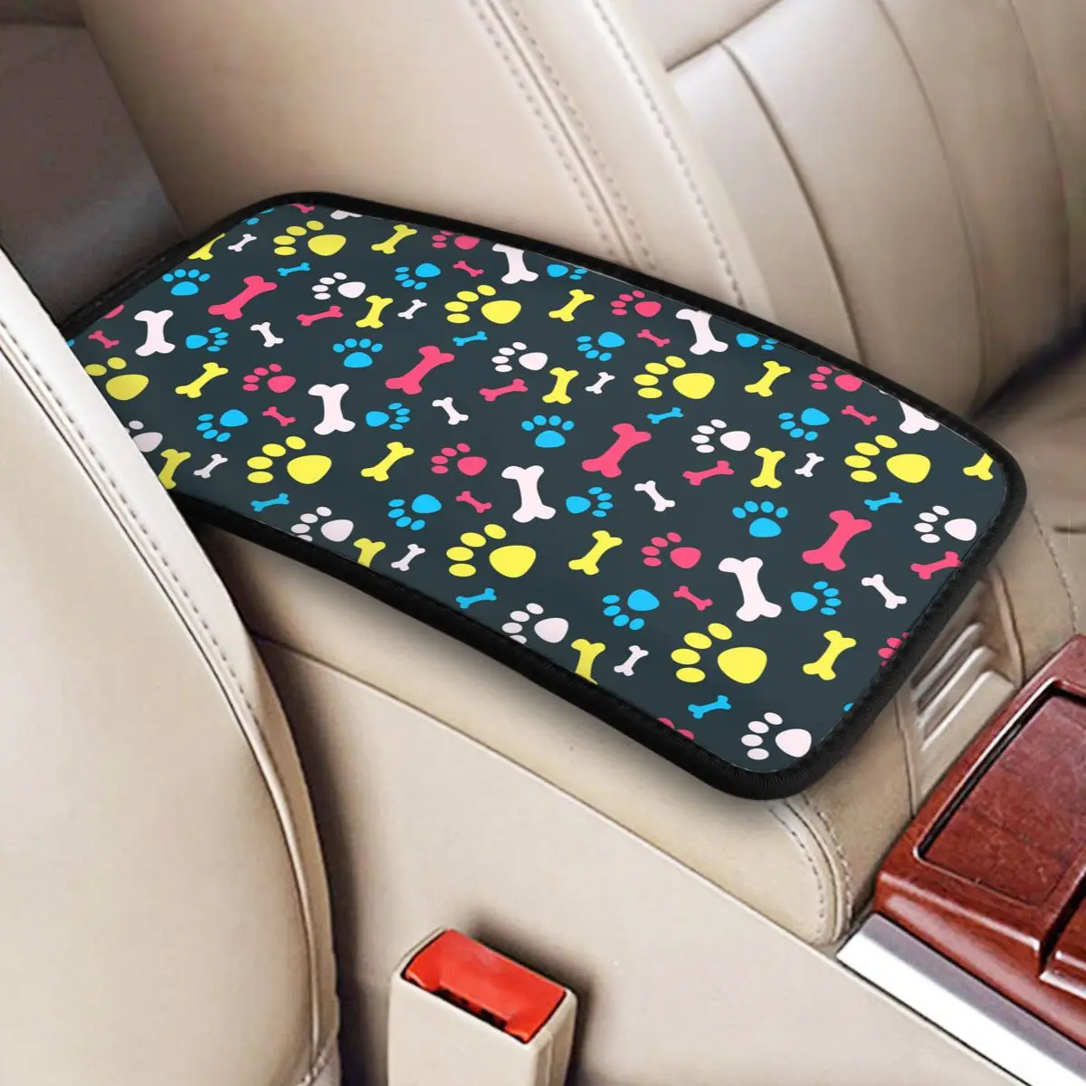 

Cute Dog Paw Center Console Cover Pad for Universal Cars Animal Car Decor Accessories Non-slip Armrest Cover Mat Leather