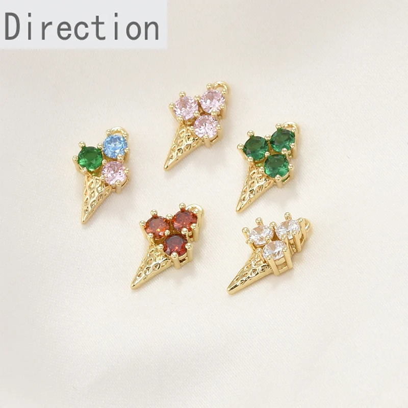 

14k Gold Color Retention Sweet Summer Ice Cream Cone Zircon Pendant Diy Bracelet Necklace Ear Jewelry Pendant Accessories