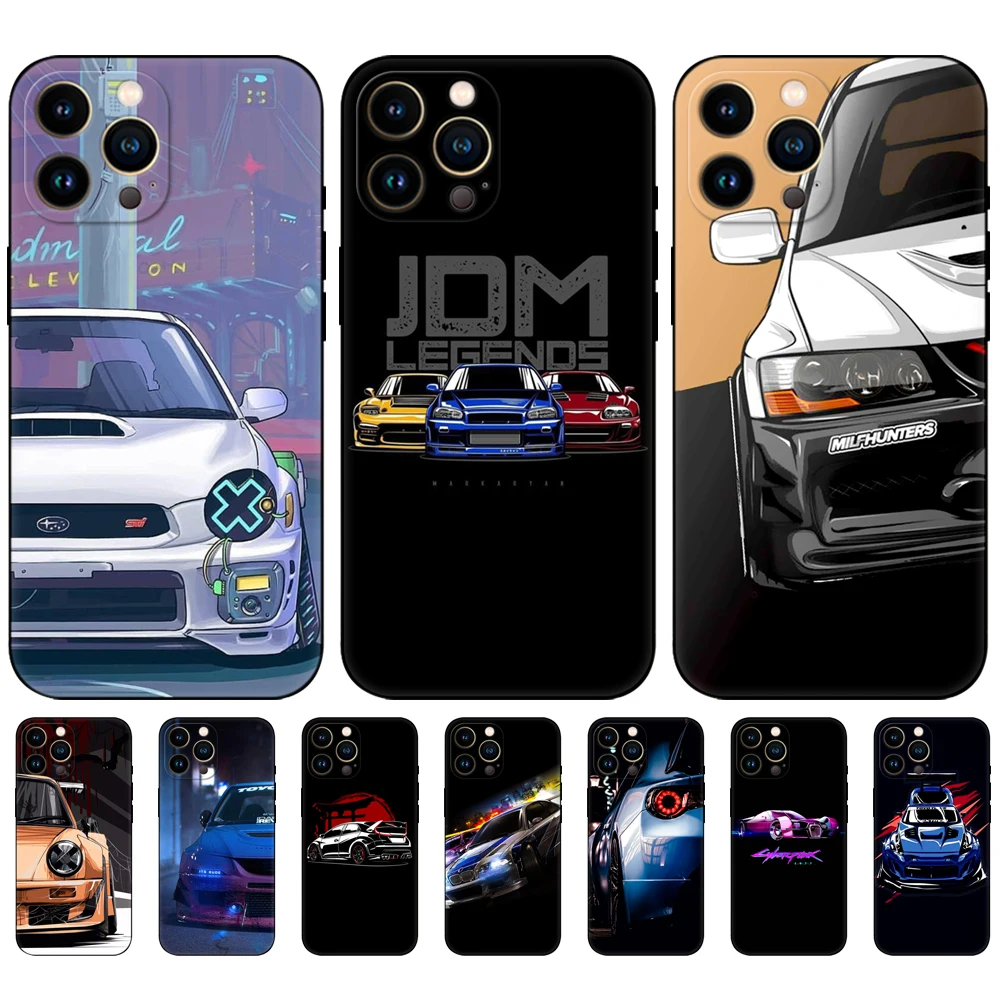

Case for iPhone 11 12 13 14 mini pro MAX Phone back Cover For iphone SE 2020 Silicon Coque Cool-JDM-sport car cartoon black tpu