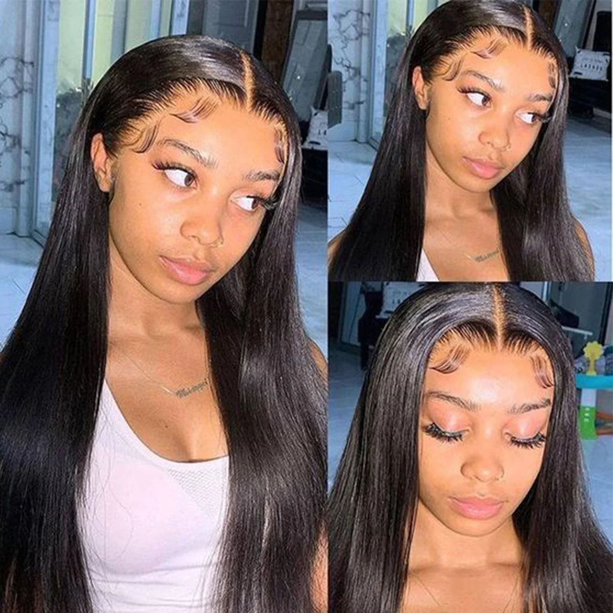 Индийские Волосы Передние Кружевные Парики Длинные Прямые 13x4 Прозрачные