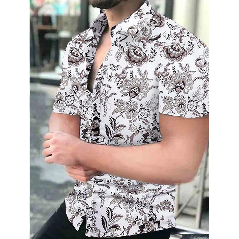 

Stylish Men Shirts Hawaii Buttons Shirt Casual Floral Print Beach Short Sleeve Tops Blouses Mens Clothing Cardigan Party Camisas