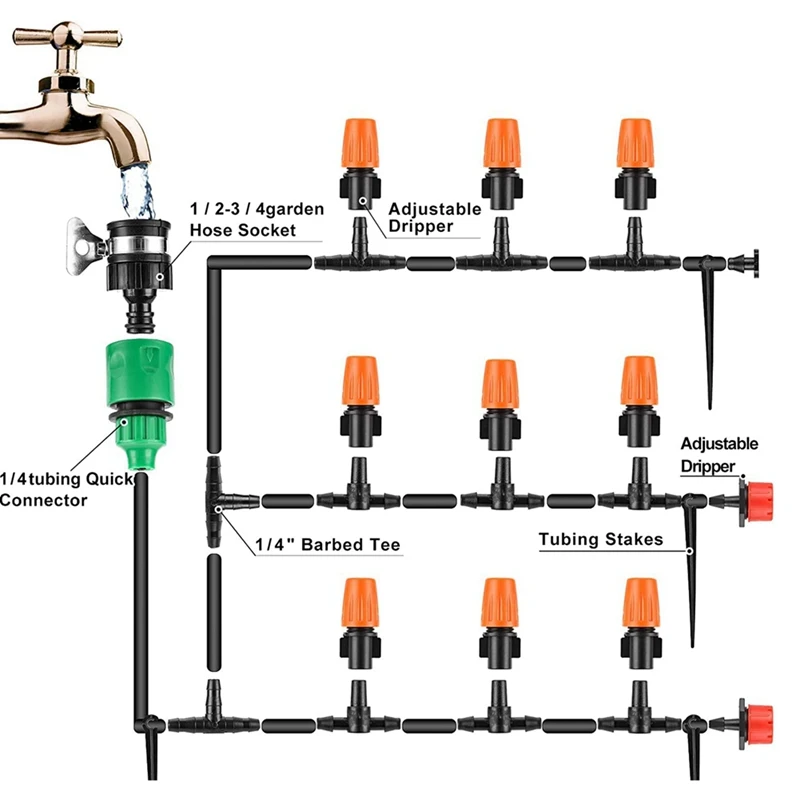 Комплект капельного орошения для сада система 1/4 дюйма комплект без рисунка