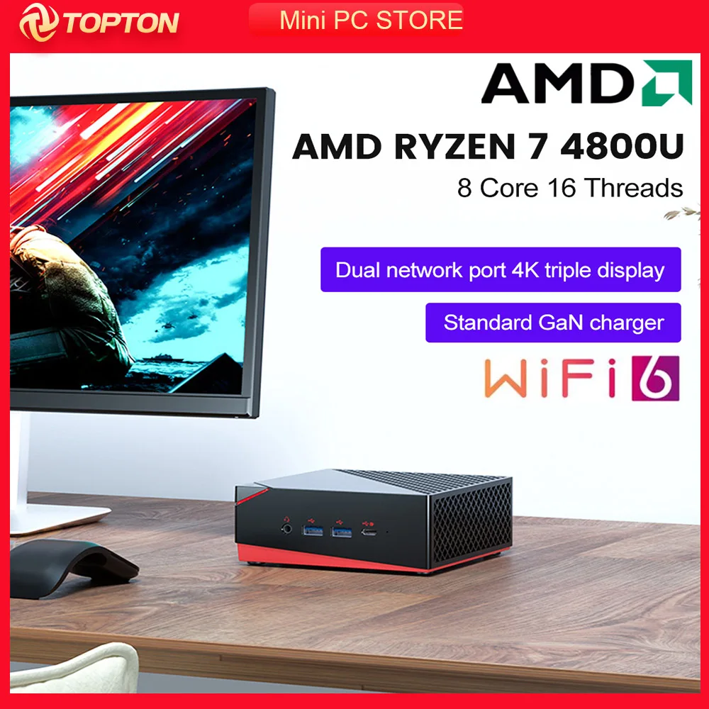 Windows 11 Pro AMD Mini PC Ryzen 7 4800U 3750H Vega Graphic 2*DDR4 NVMe SSD Desktop Gaming PC Computer 3x4K HTPC WiFi BT