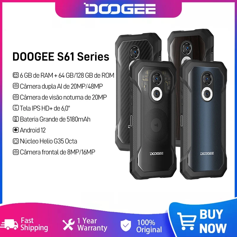 

World Premiere DOOGEE S61 Series Rugged Phone 6.0" Multiple Back Case Design IP68/IP69K Night Vision Camera NFC Android 12 Phone