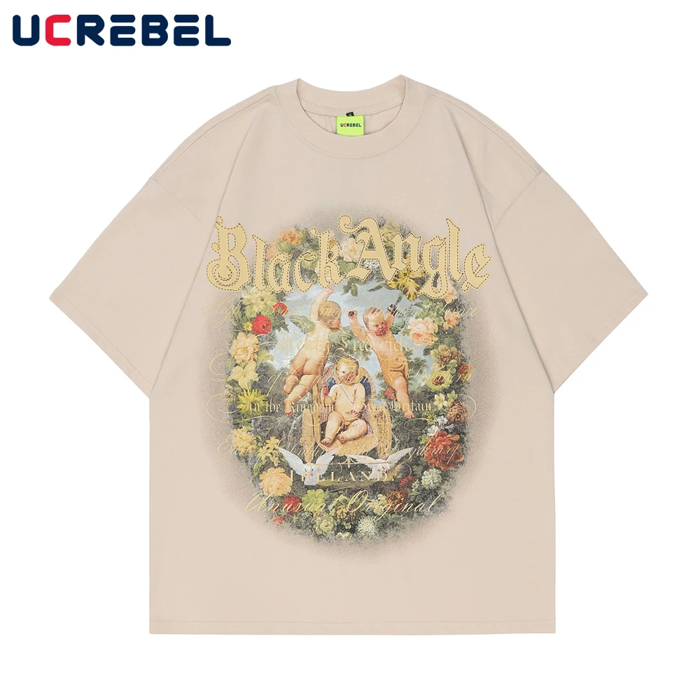 

Футболка мужская с круглым вырезом, повседневный топ с коротким рукавом, свободная уличная одежда с принтом, хлопковая рубашка с открытыми ...