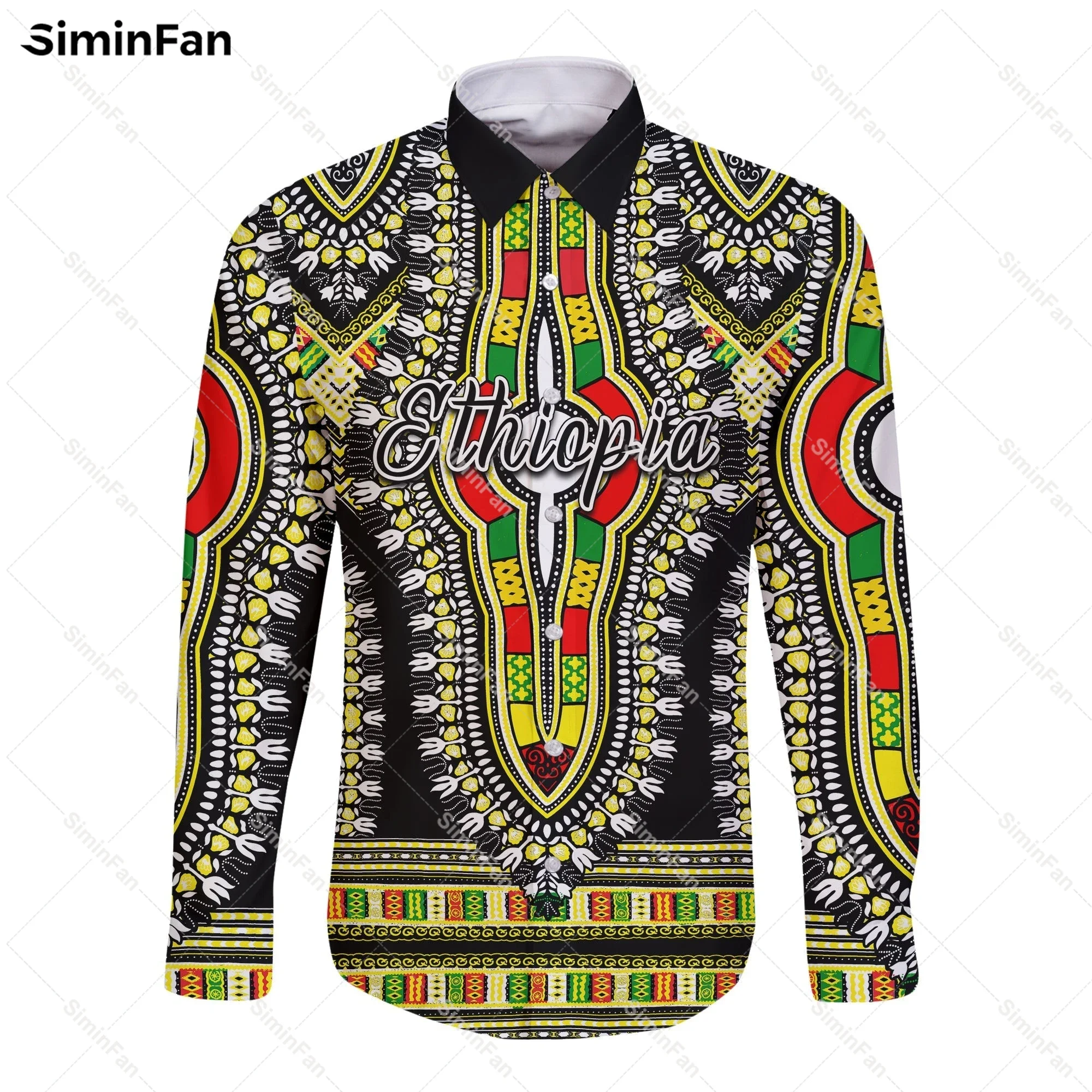 Рубашка унисекс с длинным рукавом и кубинским воротником в стиле ретро