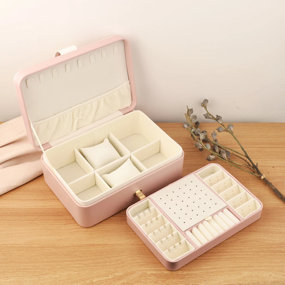2-Layer Jewelry Box Organizer PU Leather Watch Storage Case Earrings Rings Necklaces Display Holder with Removable Tray Gift