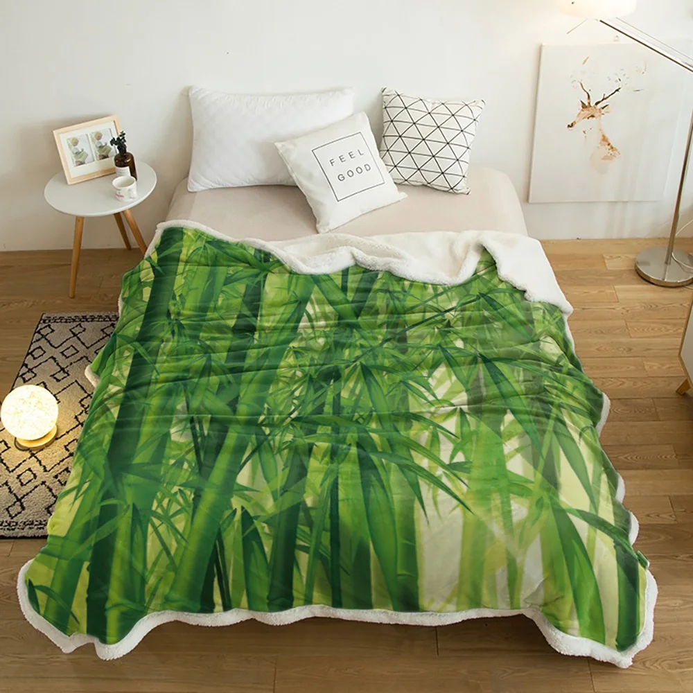 Зеленое одеяло из бамбукового леса шерпа двойные толстые бархатные фланелевые