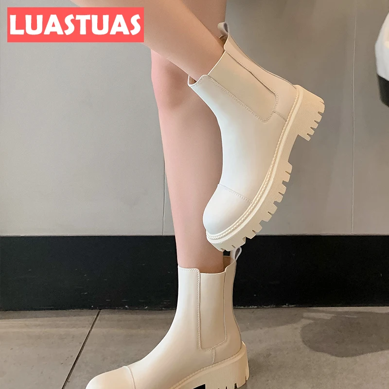 

Женские короткие ботинки LuasTuas, зимняя обувь из натуральной кожи на массивной подошве, Модные ботильоны, повседневная обувь, Размеры 33-41, 2023