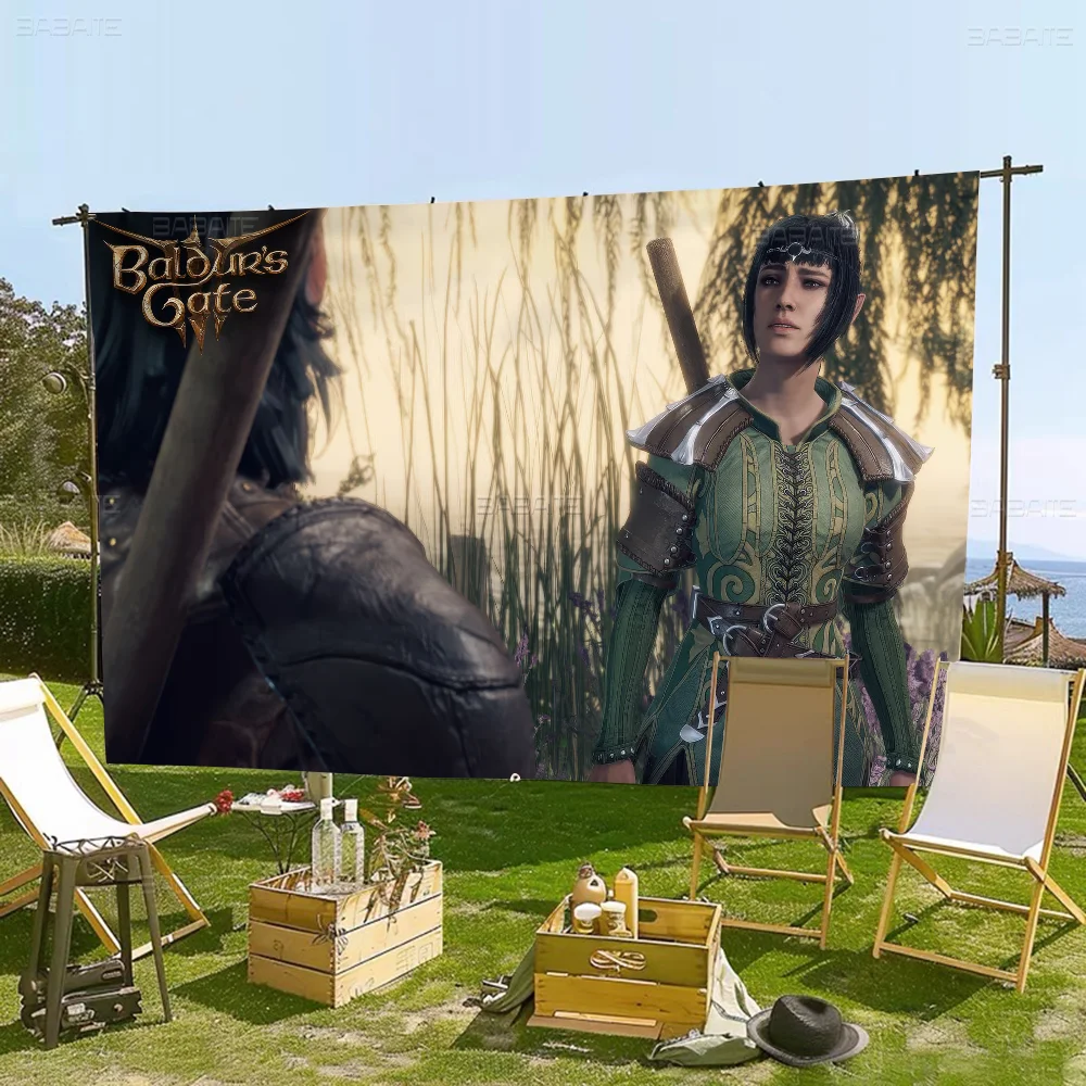 B-Baldurs Gate 3 Creative Pattern Hanging Flag Polyester Printed Banner Hand Pulled