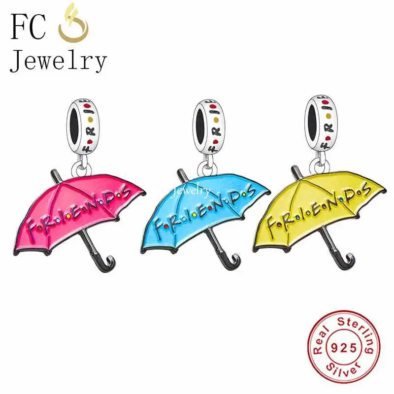 

FC Jewelry Fit Original Charms Bracelet 925 Sterling Silver TV Friends Enamel Flat Umbrella Bead For Making Women Berloque 2022
