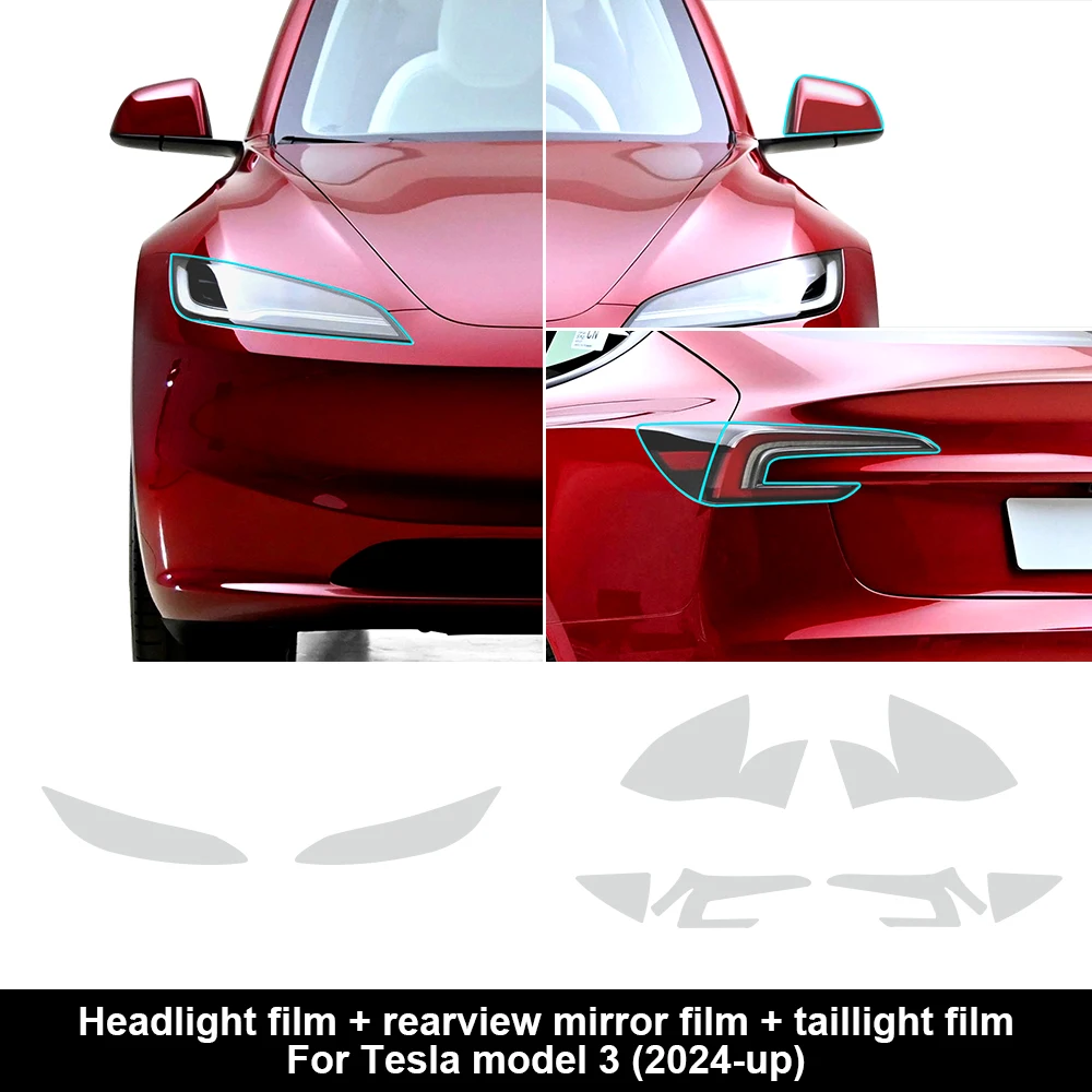 

Для Tesla Model 3 Highland 2024 нарезанная пленка для автомобильной фары заднего вида Защитная пленка для краски наклейка для тела Прозрачный PPF TPU