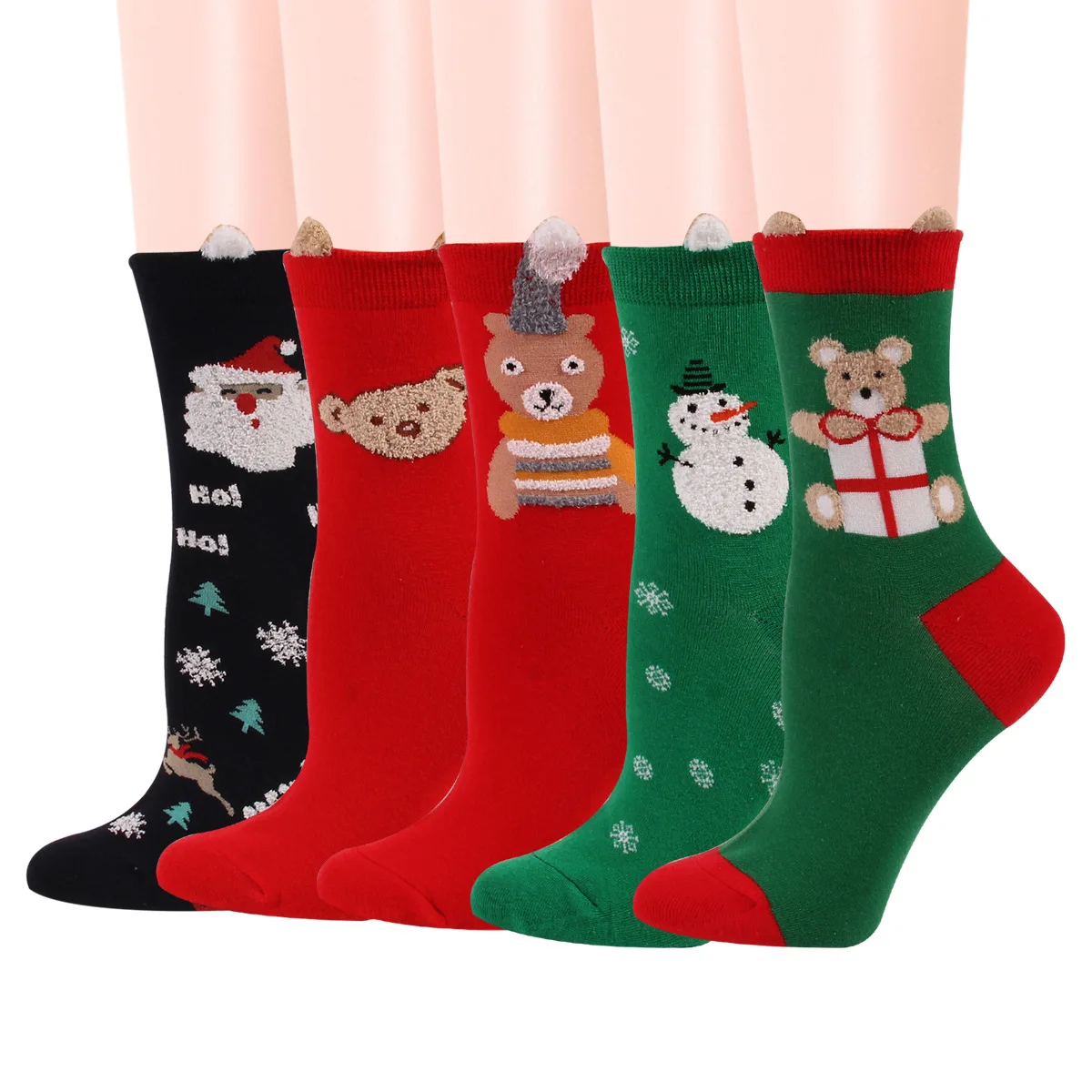 

New Plush Ear Christmas Socks Cute Snowflake Elk Christmas Women's Cotton Socks 12 Pairs