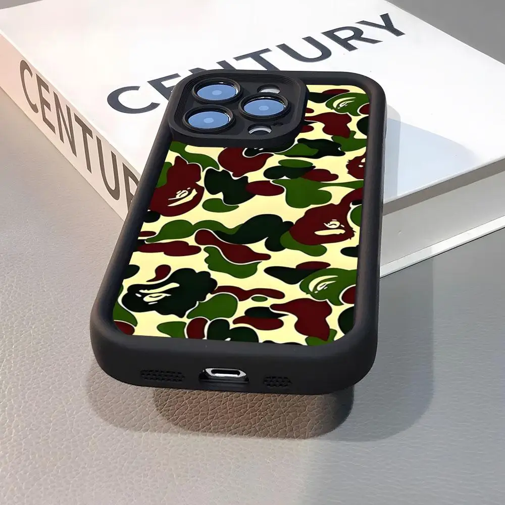 Фото Модный чехол для телефона с узором B-BAPE, простой однотонный матовый силиконовый чехол для iPhone 17, 16, 13, 12, 15, 14 Pro Max Plus, универсальный №1