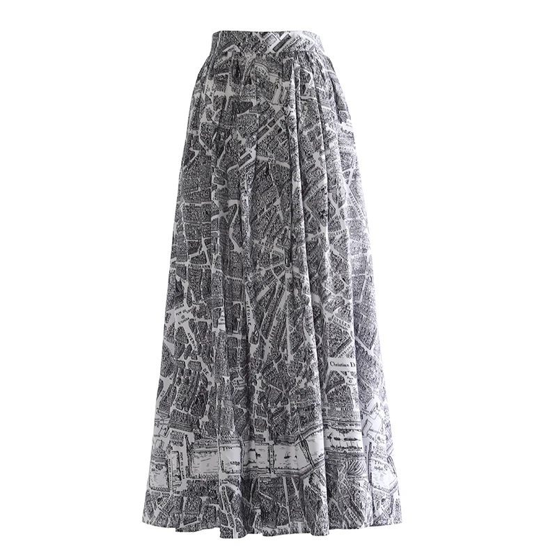 

PHOEBE HZ Vintage Elegant Temperament 2023 Early Autumn New Style Pure CottonFull Hemline Print Half-body Skirt Female Workwear