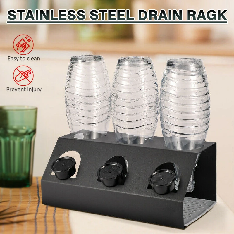 

3 Holes Draining Rack Stainless Steel Drip Holder Bottle Stand For Sodastream Bottles Accessories Drying Rack Drainer Holder