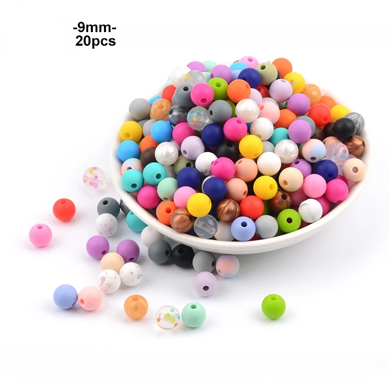 

9mm 20pcs/lot Silicone Beads Teething DIY Jewelry Toddlers Toys Food Grade Teether BPA FREE Chewable Colorful Teething
