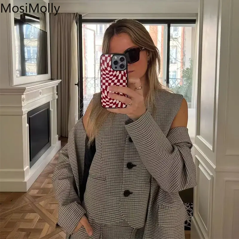 

Женский винтажный комплект из блейзера и юбки в клетку