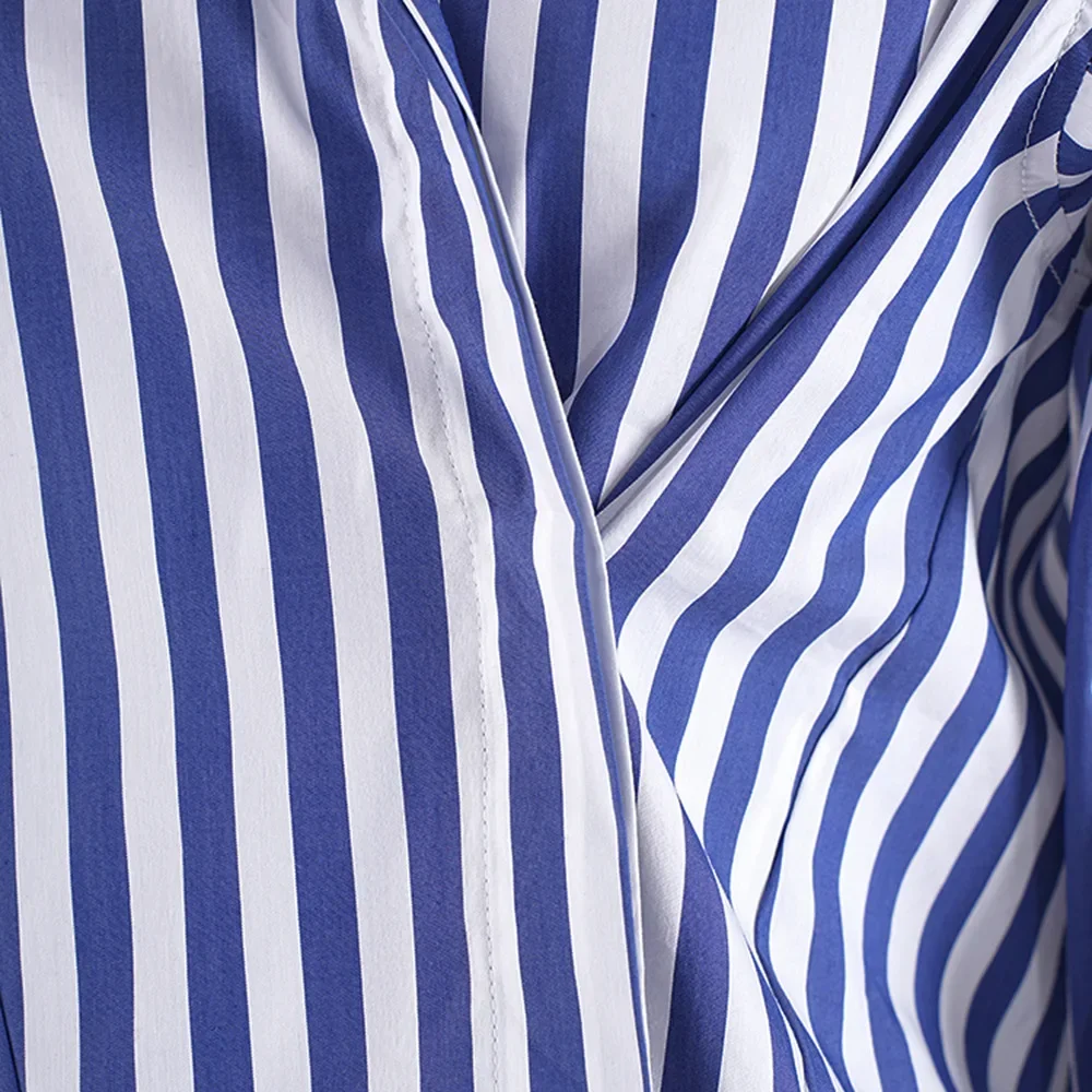 Fashionable Casual Long Sleeve Shirt Street Style Blue And White Striped Design Autumn New Arrival Women's Button-Up Top