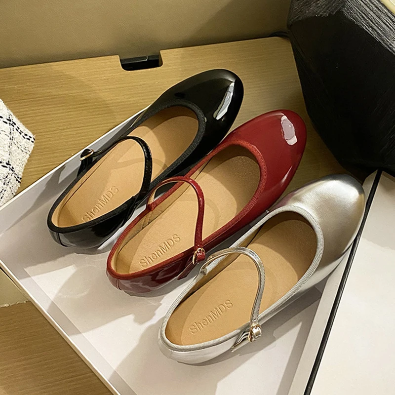 

2023 New Flats Shoes Women Mary Jane Round Head Loafers Shallow Shoe Slip On Loafer Round To Ballet Flat Shoes Zapatos Mujer