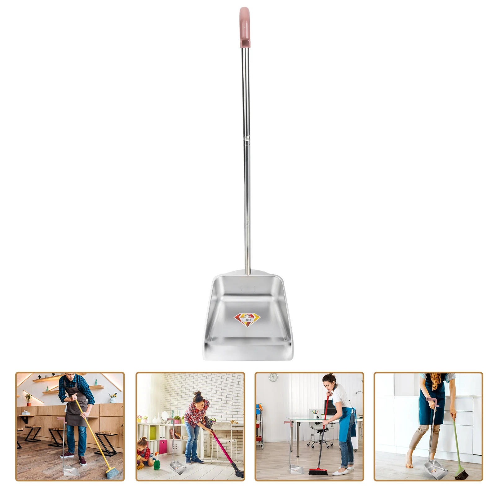 

Dustpan Pan Cleaningstainless Steel Garbagehandle Broom Sweeper Set Lobby Office Trash Standhandled Indoor Standing Waste Metal