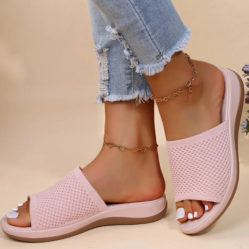 

Open Toes Women Sandals Shoes Fashion mesh Fabric Soft Breathable Shoes Woman Party Sandals Woman Slip On Ladies Shoes Slipper