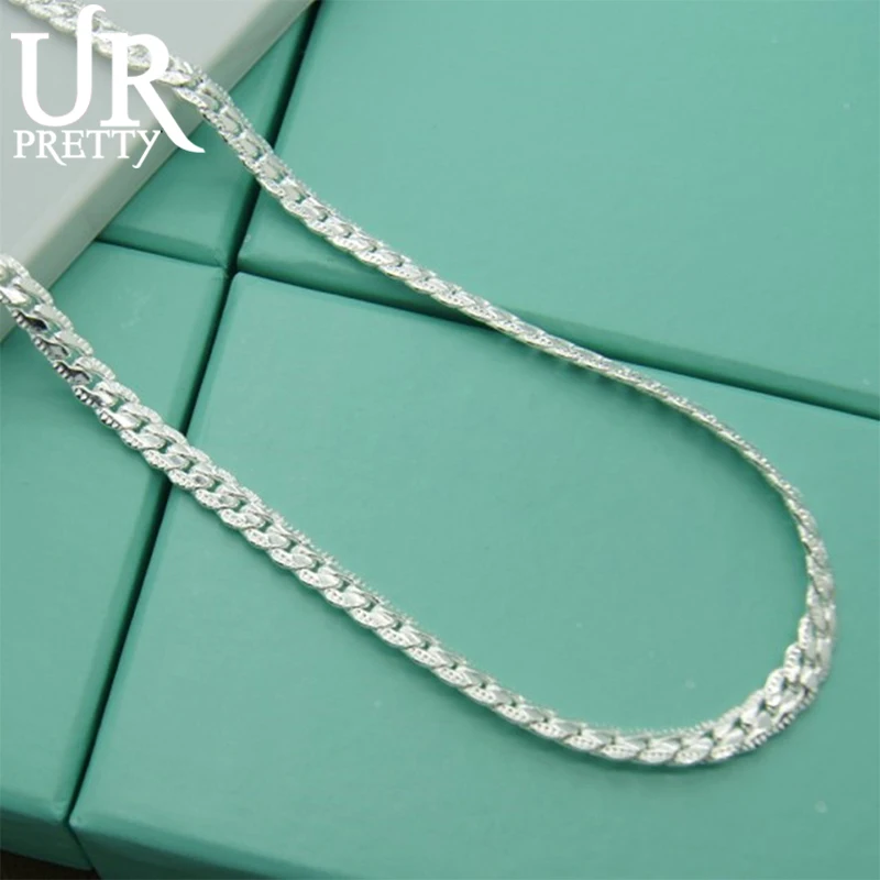 

URPRETTY Fashion 925 Sterling Silver Necklace 5MM Flat Snake Link Chain Lobster Clasp Collares Necklaces For Women Men Jewelry