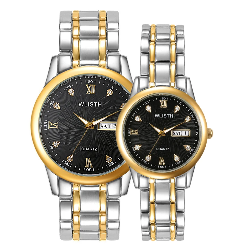 WLISTH Brand New Quartz Wristwatch Man and Woman Couple Watch Classic Diamond Dial Dual Calendar Luminous Lovers Watches 1 Pair