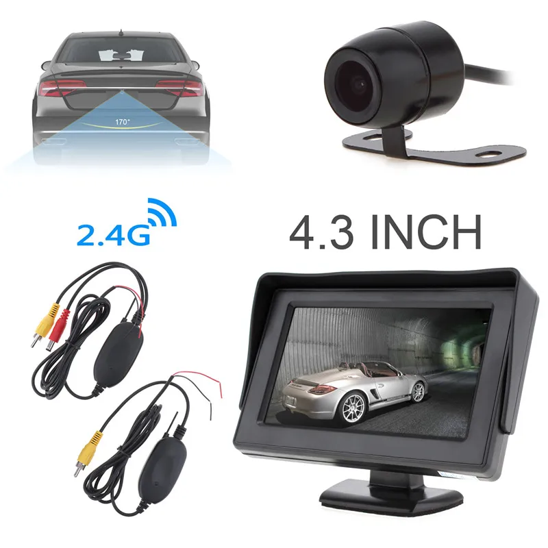 

4.3 Inch HD 480x234 Resolution 2 Channel Video Input TFT LCD Car Monitor with 2.4G Wireless Video Transmitter Receiver Camera
