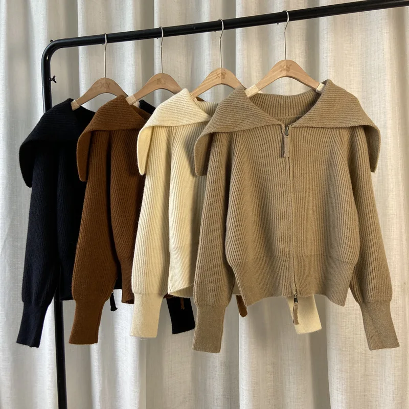 

Fashion Korea Version Sweater Coat Women's Cardigan 2022 Autumn New Solid Color Zipper Knitted Top