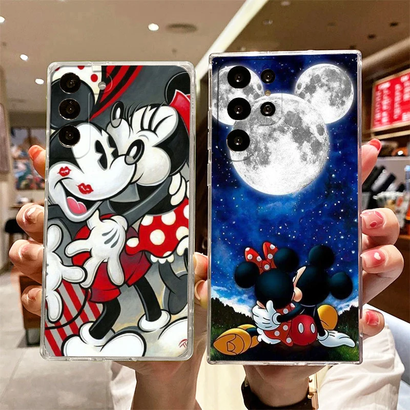 

Disney Mickey Mouse Love Transparent Phone Case For Samsung S23 S22 S21 S20 FE Ultra Pro Lite S10 S10E S9 S8 Plus 5G