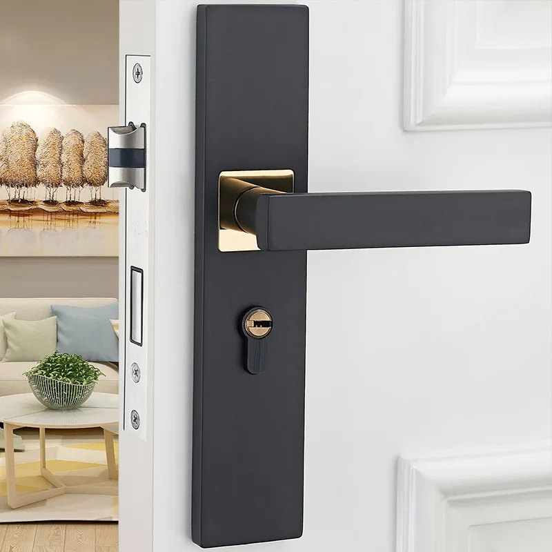 

European door lock indoor bedroom door lock American black bathroom solid wood door handle household silent door lock