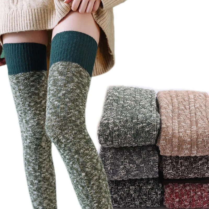 

1Pair Women Thigh High Socks Extra Long Woolen Knit Warm Tall Long Boots Stockings Leg Warmers for Girls Winter Pile Thick Sock