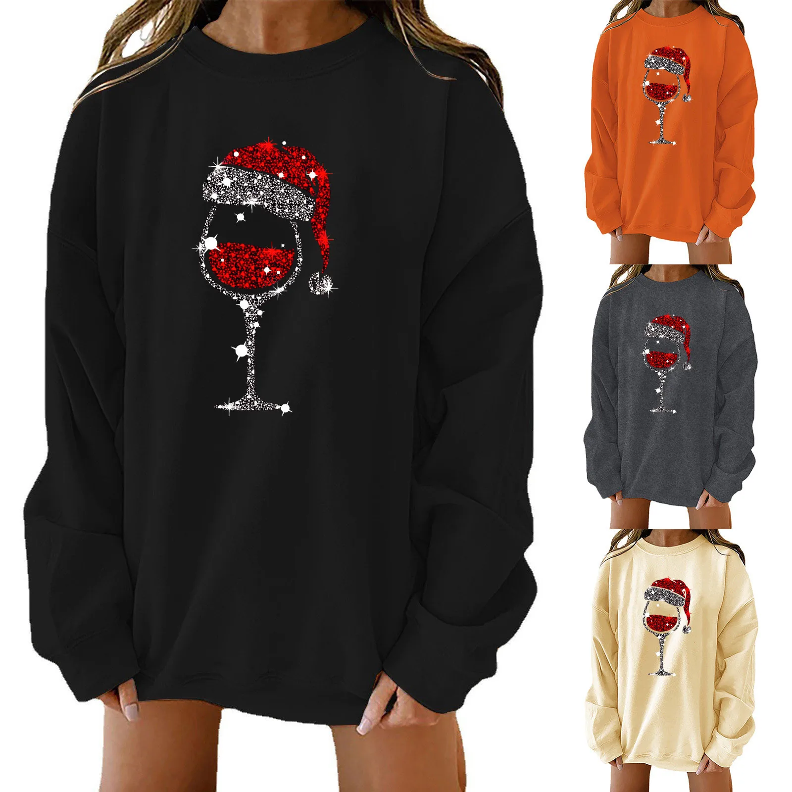 

Womens over Sized Hoodie Print Round Sleeve Long Women Hoodies Neck Pullover Christmas Fashion Women's Cotton Sweaters Women