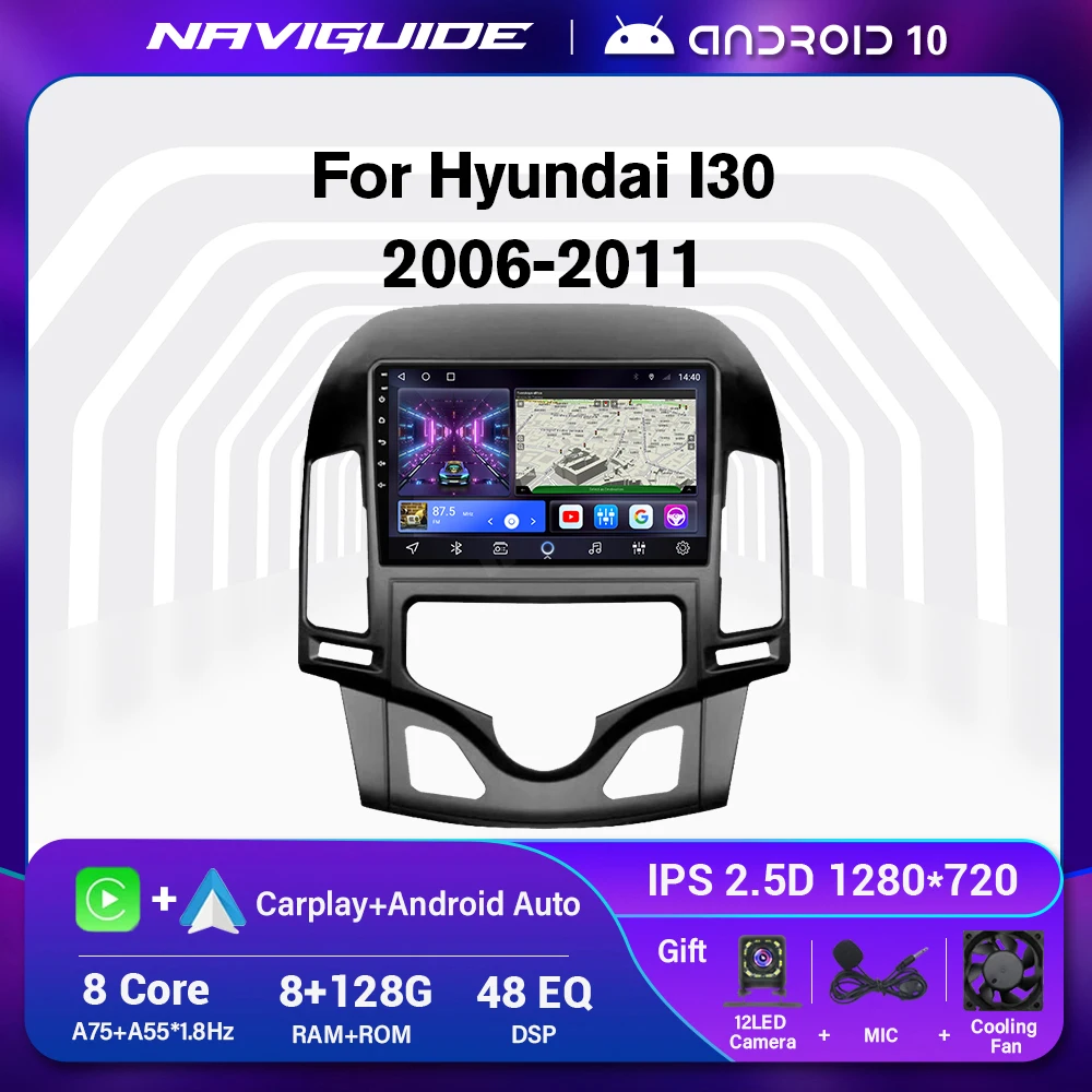 NAVIGUIDE Android Car Radio For Hyundai I30 2006 2007 2008 2009 2010 2011 4G BT DSP Multimedia Player GPS Headunit Auto Stereo