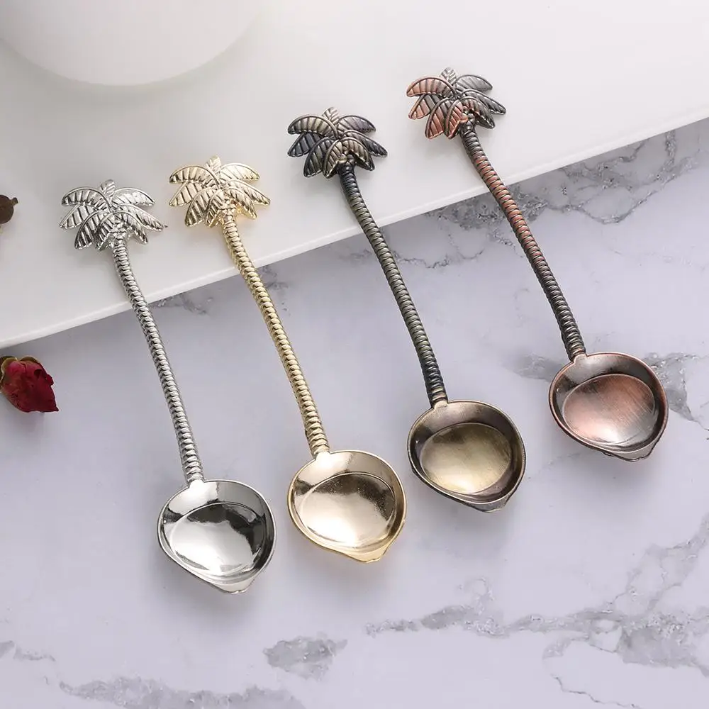 

1PC Milk Ice Cream Zine Alloy Scoop Vintage royal Retro Coconut Tree Stainless Steel Coffee Spoon Hot Sale