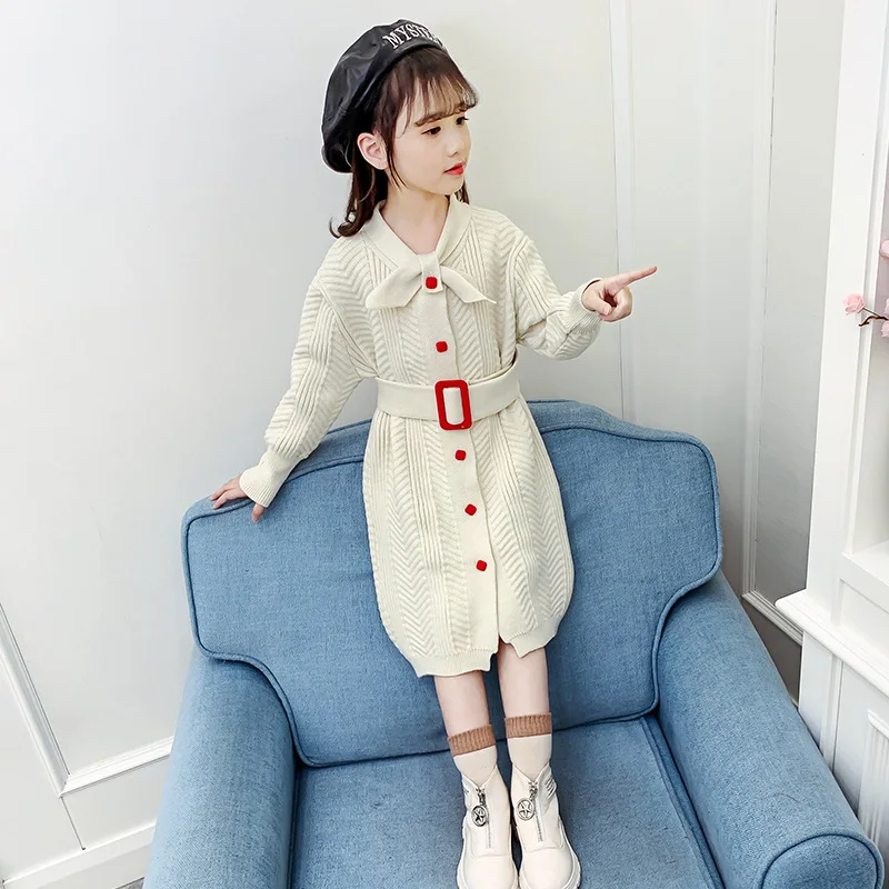 Осенне-зимнее трикотажное платье ZOETOP для маленьких девочек однобортный свитер с