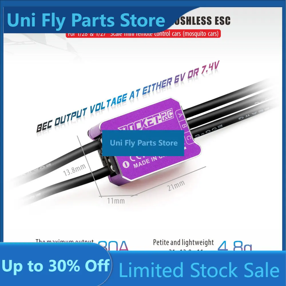 Фото UniFlyROCKET-RC 30A Сенсорный бесщеточный MINI ESC 2-S Lipo 6В/7.4В для радиоуправляемых моделей 1/27 1/28, модернизация для MINI Mosquito Drift Car №1