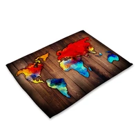 world map kitchen placemat coaster dining table mats cotton linen pad bowl cup mat 4232cm home decor