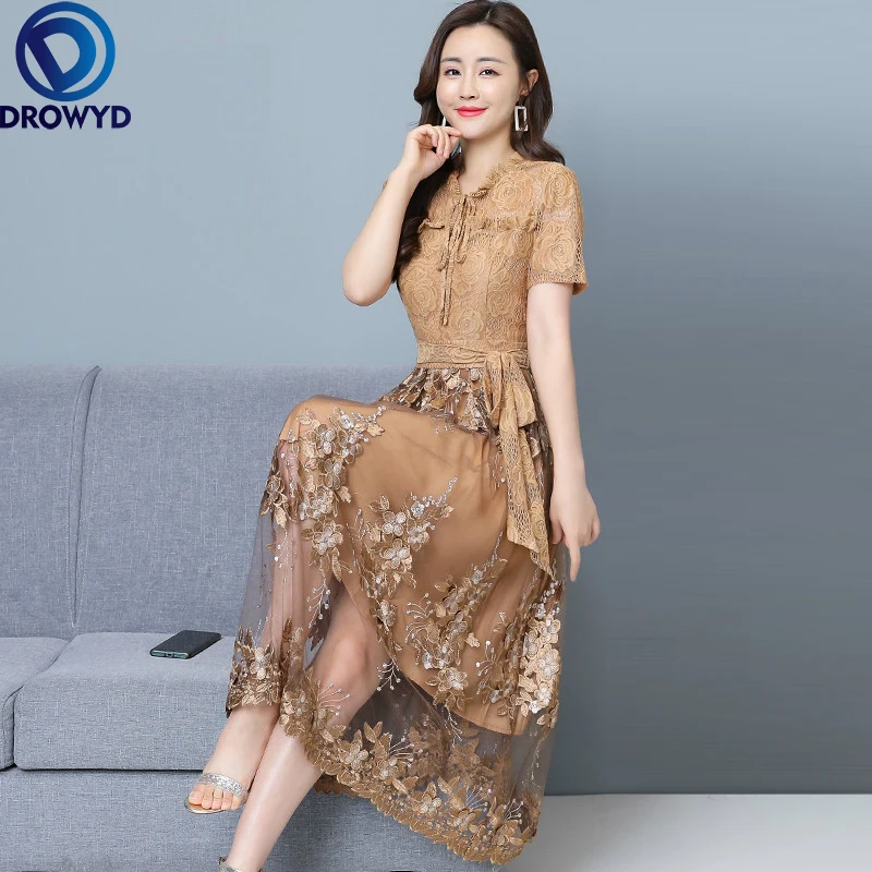 

2022 Bodycon Sexy Lace Mesh Sundress Spring Summer Plus Size Vintage Maxi Dresses Women Elegant Party Casual Black Midi Vestidos