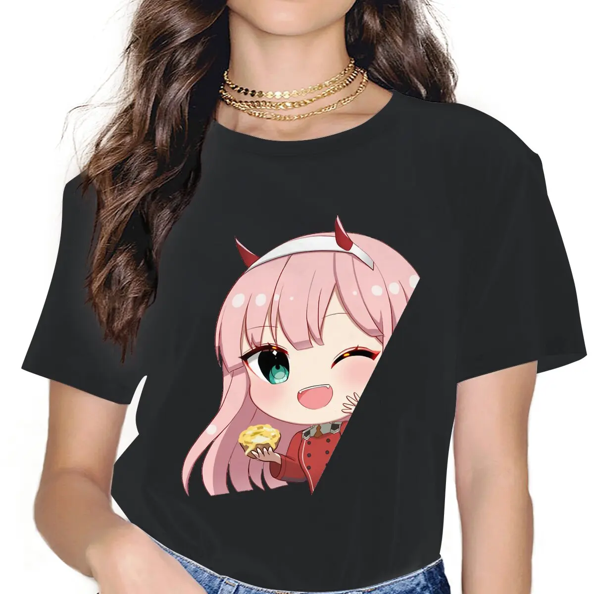 

Cake Women Clothing Darling In The Franxx Zero Two Japan Cartoon Anime Comic Graphic Female Tshirt Vintage Gothic Loose Tops Tee