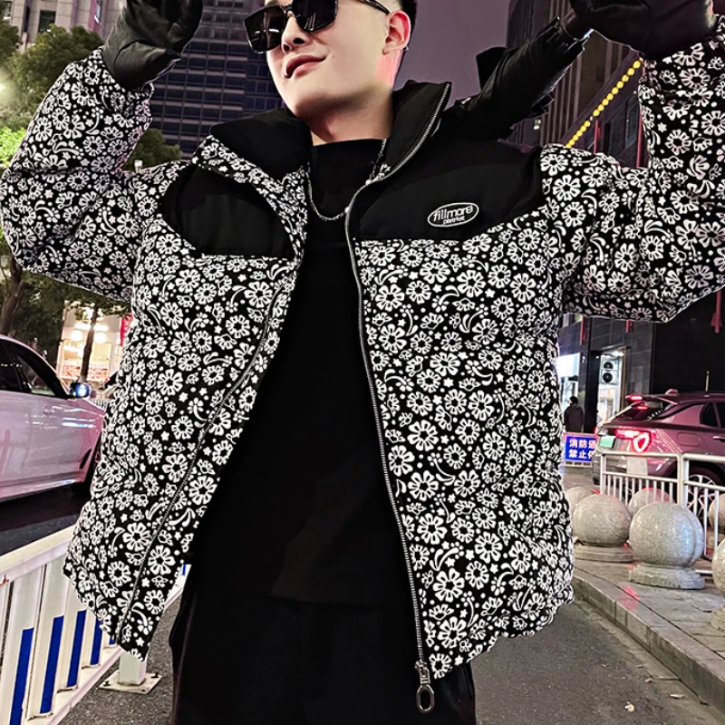 2022 Vintage Stitching Winter Men Jacket Stand Up Collar Thicken Warm Puffer Parkas Casual Oversize Hiphop Overcoat Men Clothing