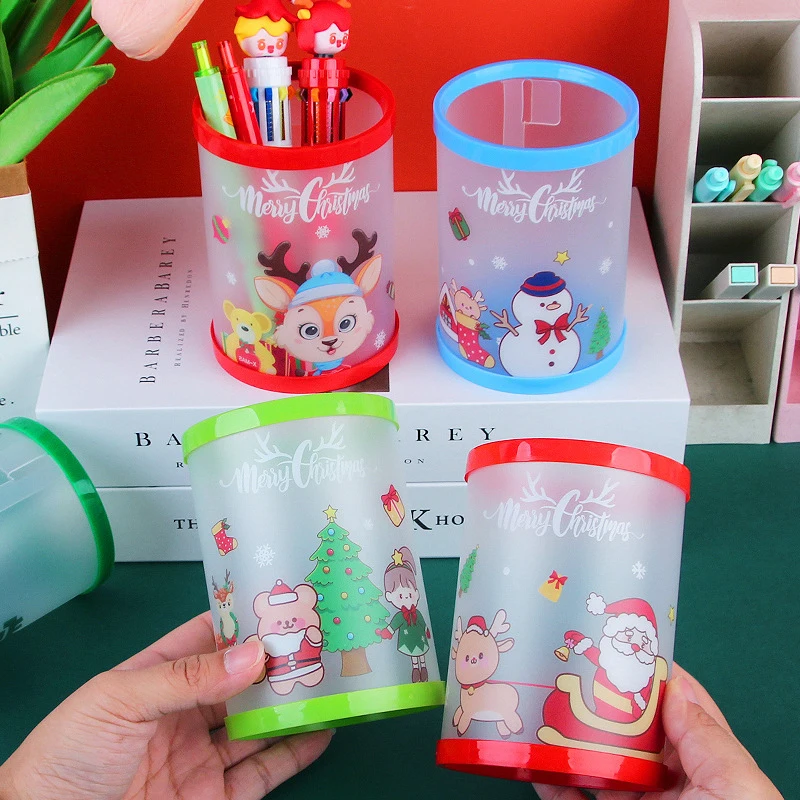 

Cartoon Christmas DIY Folding Pen Holder Creative Cute Desktop Pencil Organizer Holder Portable Stationery Office School Supply
