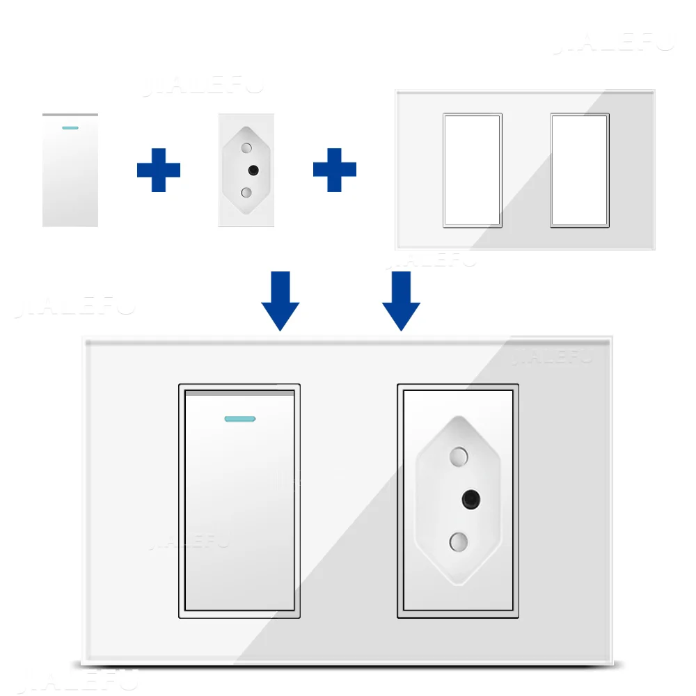 Панель из закаленного стекла 10 А 20 118 мм стандарт бразильский черная розетка