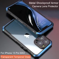 shockproof armor clear metal case for iphone 13 pro max color bumper transparent tempered glass camera protector phone cover