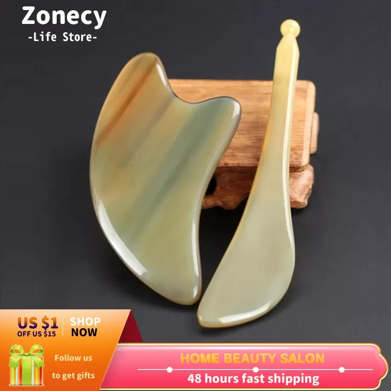 

NEW2023 Gua Sha Scraper White Yak Ox Horn Tendon Stick Facial Massager Beauty Health Relax Eye Neck Back Body Face Skin Care