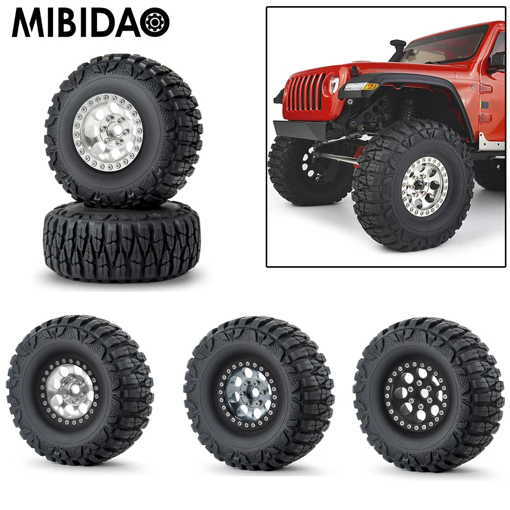 

Mibidao 4 шт. 1,9 ''Beadlock Колесные диски, колесная Втулка с резиновыми шинами для Axial SCX10 D90 CC01 Wraith TRX-4 1/10 RC
