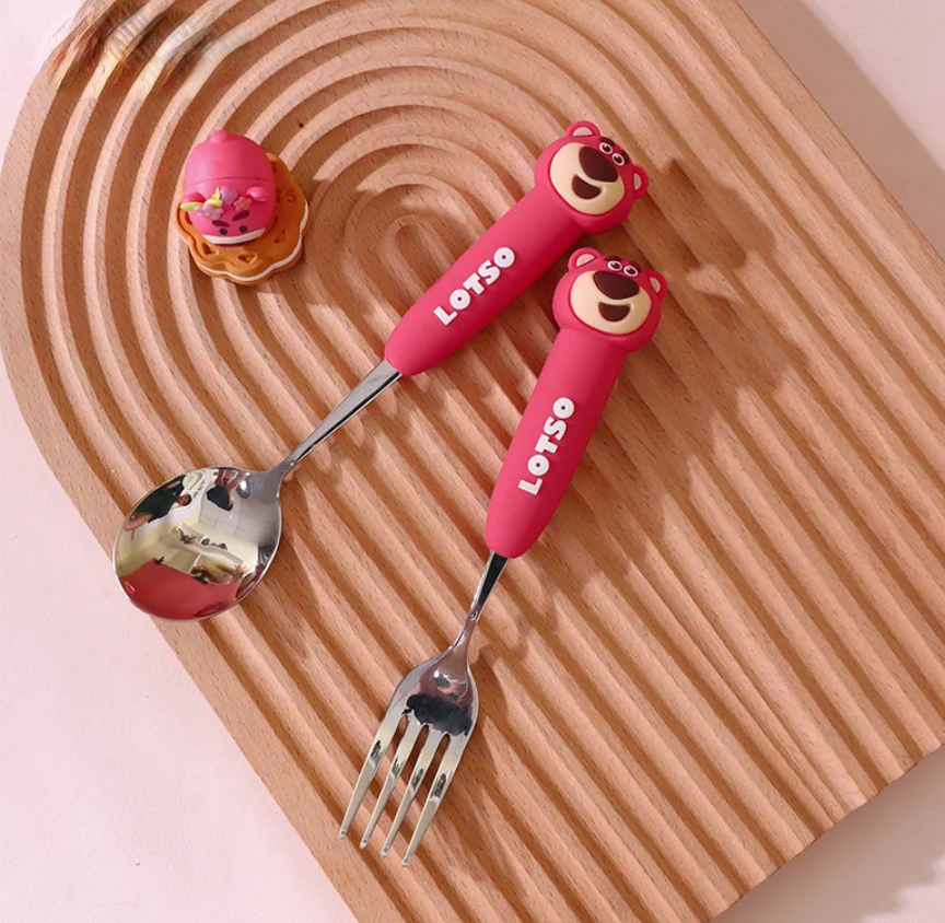 Kawaii Bear Stainless Steel Fork Spoon Home Baby Silicagel Tableware School Student Lunch Fork Children Spoon Tableware
