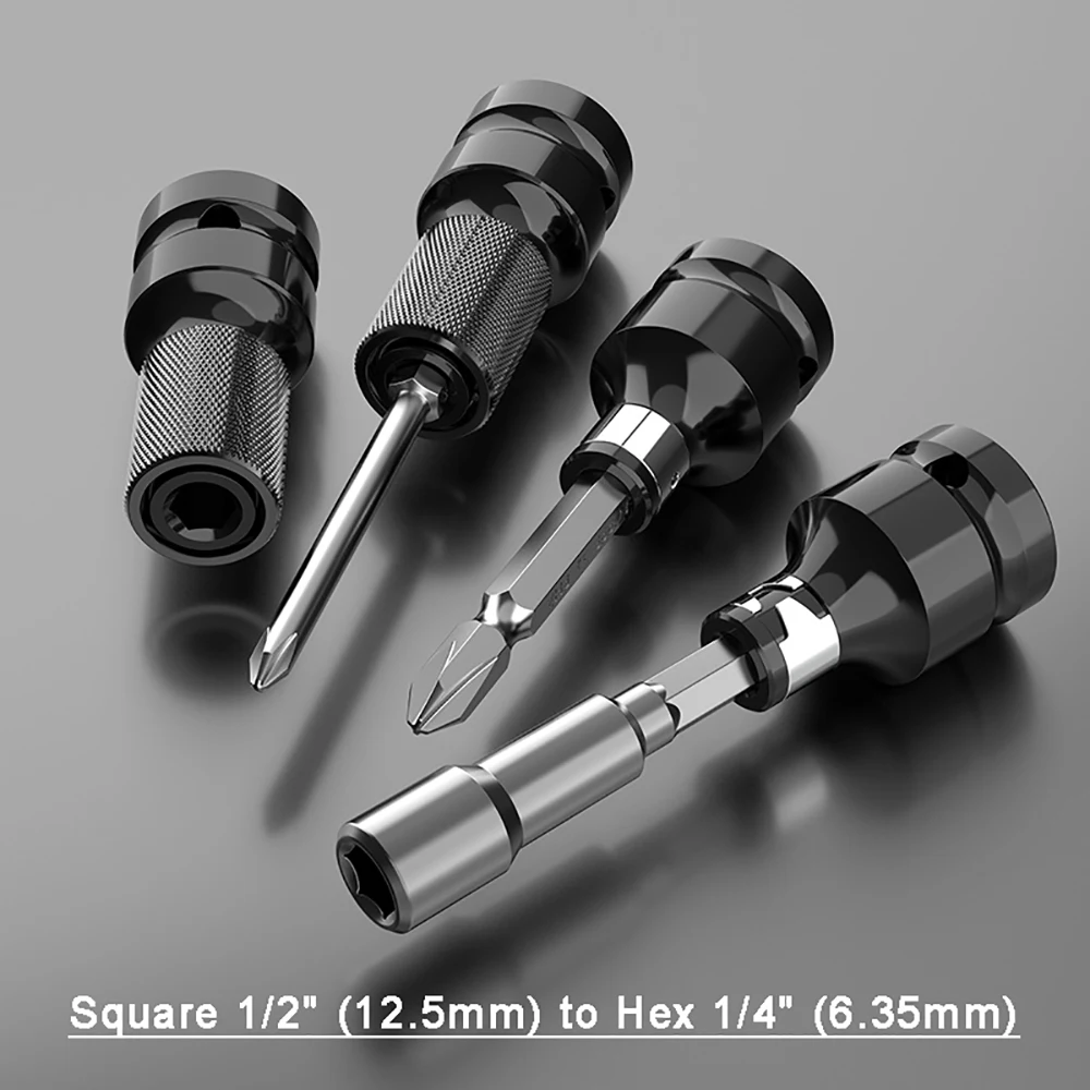 

1pcs Ratchet Wrench Socket Converter Sleeve Head Adapter 1/2 inch (12.5mm) Square To 1/4 inch (6.35mm) Hex Socket Impact Tool